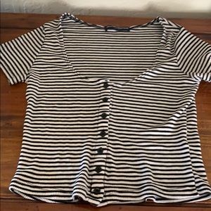 White with black stripes cropped short sleeve